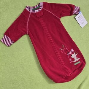 NWT NEWBORN 0-9M RED Fleece SLEEP BAG SACK - Babies 1st Christmas Reindeer (Q8)